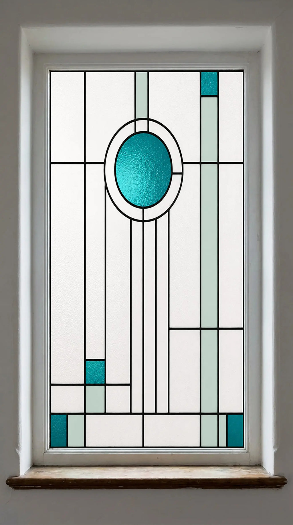 Art Deco Privacy Window Film – Geometric Stained Glass Design