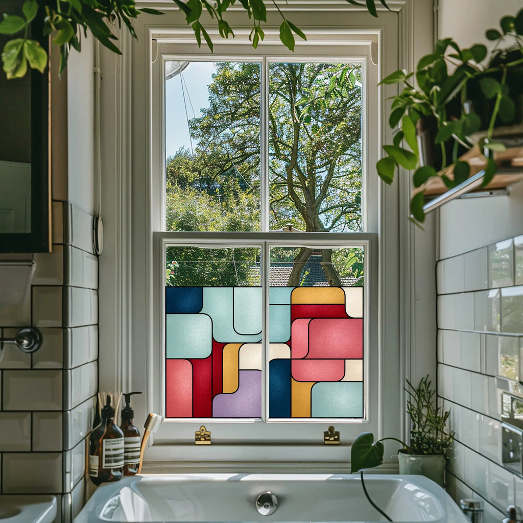 Stained Glass Window Film,  Mid Century Geometric