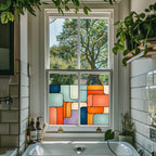 Stained Glass Window Film,  Retro Geometric Privacy Design