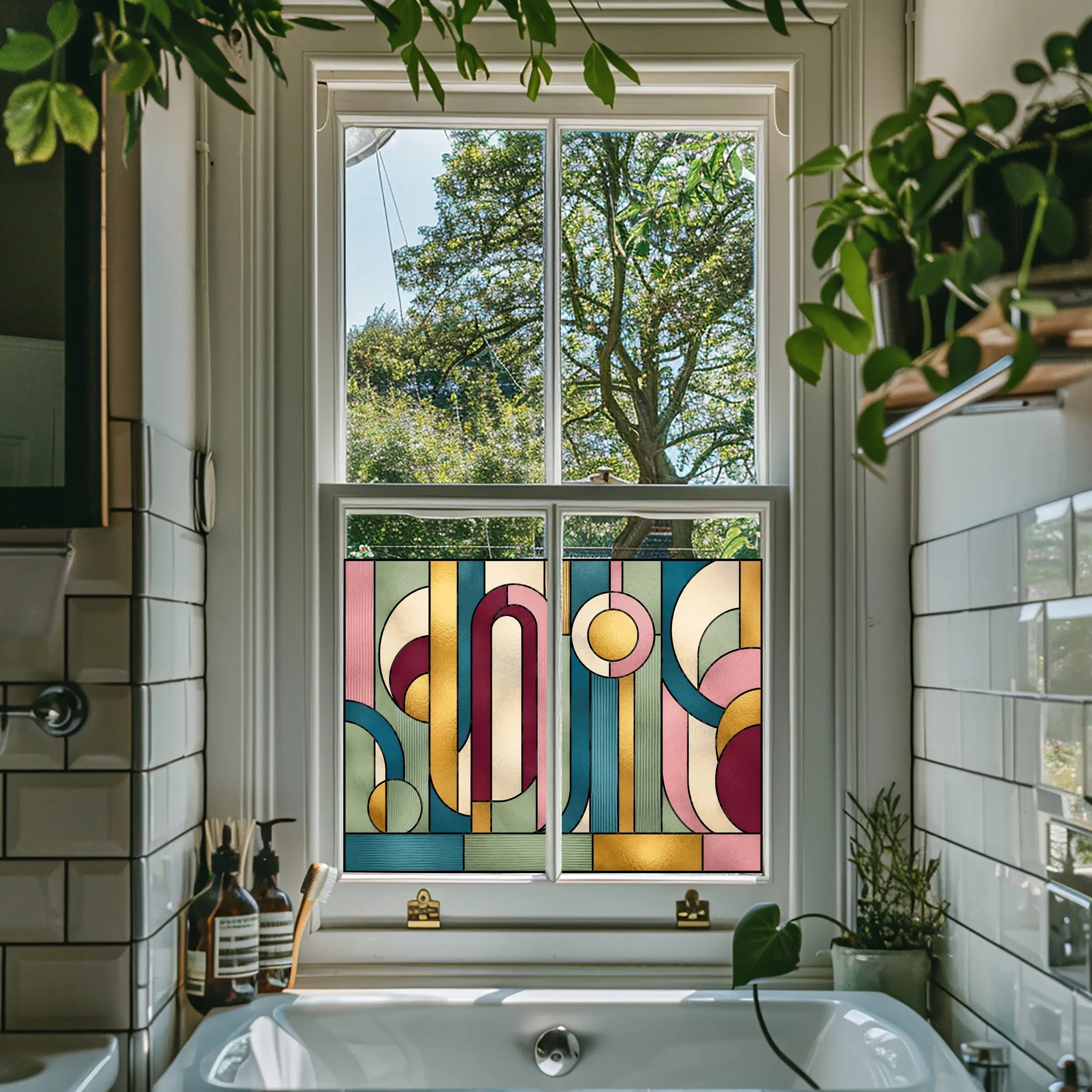 Geometric Stained Glass Window Film
