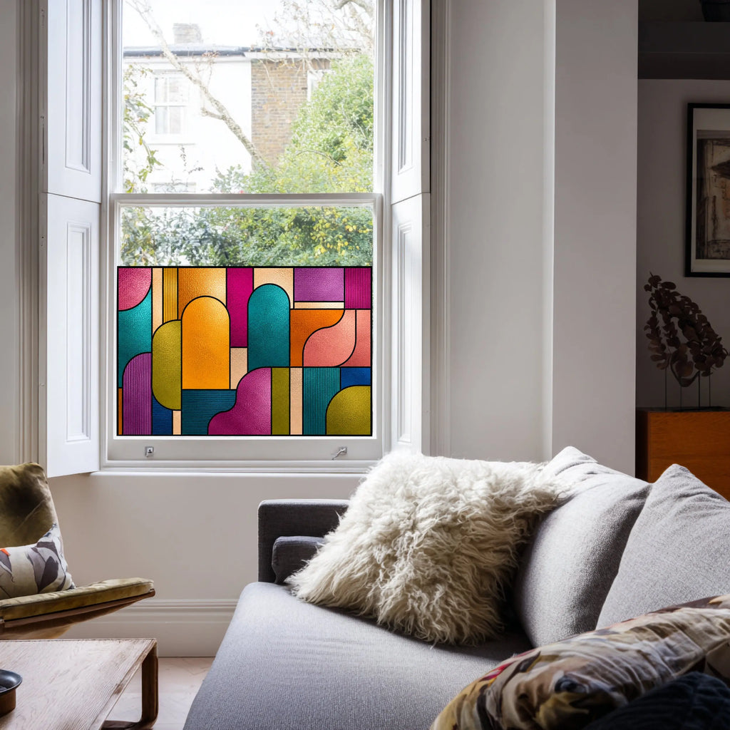 Mid Century Stained Glass Window Film – Colourful Geometric Privacy Film