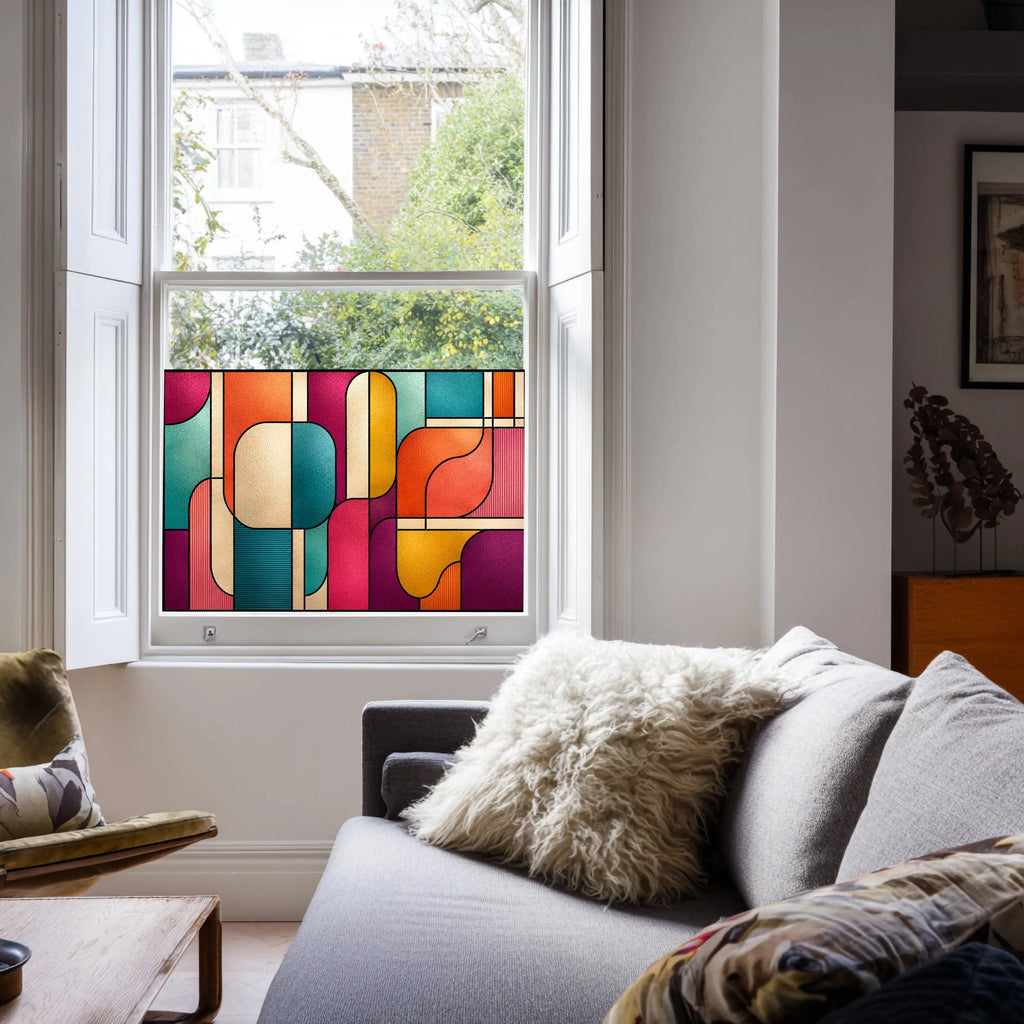 Retro Geometric Stained Glass Window Film, Colourful Privacy Window Film
